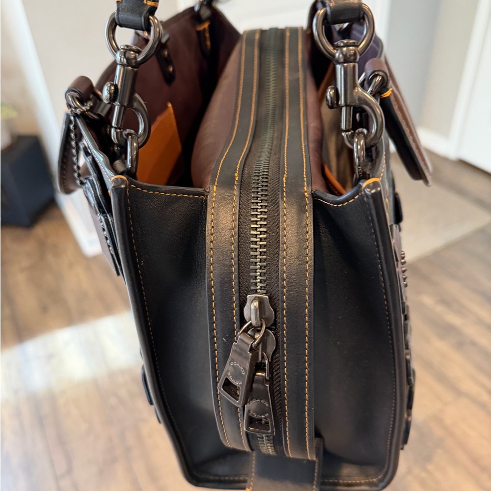 Coach Rogue 30 Colorblock Tea Rose Applique Satchel Glovetanned Leather Burgundy - Picture 10 of 12